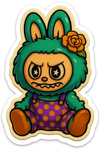 Change the green bunny character's face to an angry, frowning expression, keeping the style and quality the same. sticker