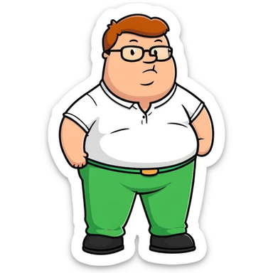 Peter Griffin from Family Guy with a pregnant belly, wearing green pants, white shirt, and glasses sticker