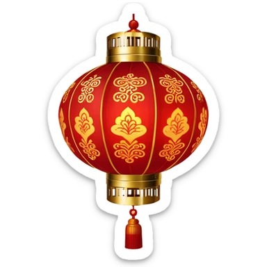 Chinese New Year red lantern – Cinematic Realistic Chinese New Year Red Lantern, depicted as an exquisitely crafted lantern adorned with intricate red and gold patterns, softly glowing against a dark background with subtle calligraphic details, evoking festive warmth and tradition. sticker