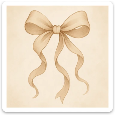 a stylized beige bow with flowing ribbons and a soft neutral color sticker