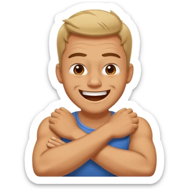 arms crossed around neck angry laughing guy sticker