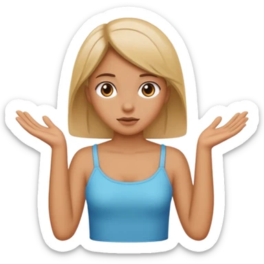 A girl shrugging his shoulders with a 6 above his left hand and a 7 above his right hand. sticker