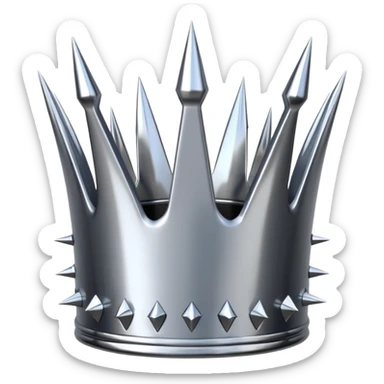 A spiked crown emoji made of silver chrome, sharp yet rounded metallic spikes, glossy reflections, aggressive luxury swag aesthetic, iOS emoji style, centered, clean white background sticker