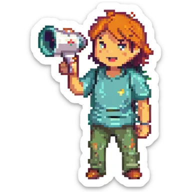 pixel art of a coach with a megaphone, energetic expression sticker
