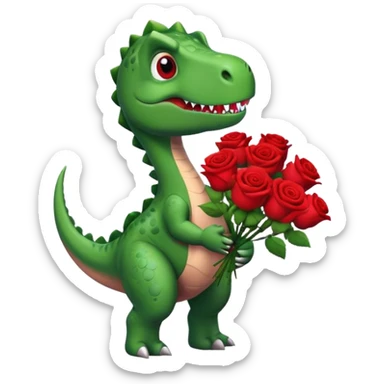 Dinosaur holding bouquet of red roses sticker