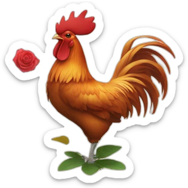 Rooster standing on rose leaves sticker