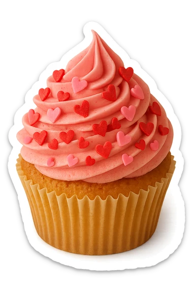 love-themed cupcake with heart sprinkles sticker