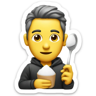 Guy with sugar on spoon next to lighter sticker