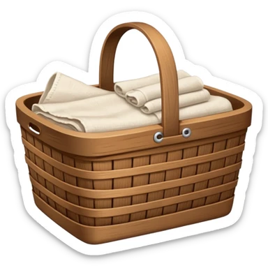 A wooden Brown basket with fresh washed linen sticker