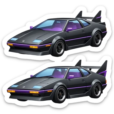  the animated series Batgirl’s aerodynamic opulent dark knight  futuristic concept loosely based on Toyota 1986 AE86 (flat long straight faceted mechanical body) winged stealthy street hot rod  sticker