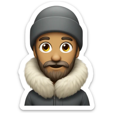man with beard gazing forward with fur hat on sticker