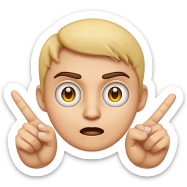 an emoji that with 2 fingers from one hand pointing their eyes a bit mad sticker