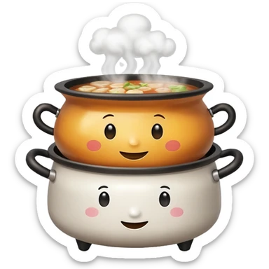hotpot, cartoon, smiling face on the pot, steam rising sticker