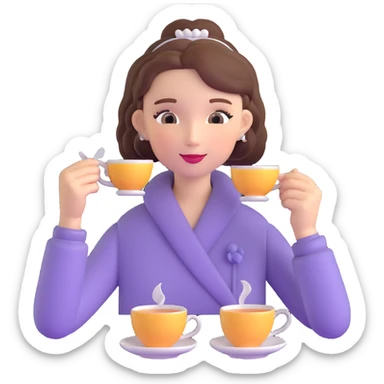 British girl with elegant hairstyle enjoying tea, focus on girl not teaware sticker