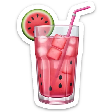 pink soft drink with a watermelon chunk on the rim of glass no straw sticker