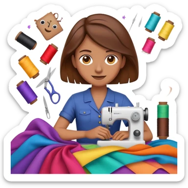 sewing master with lots of cloth behind, epic emoji with vfx and particles sticker