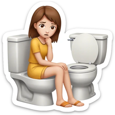 A girl with brown hair sat on the toilet in distress  sticker