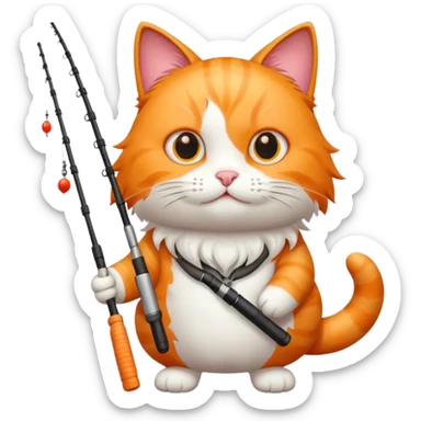 cat holding fishing rod sticker