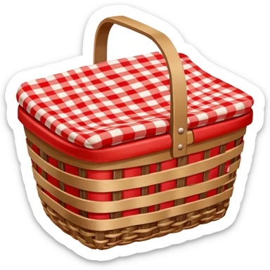  empty wicker basket with picnic cloth in it sticker