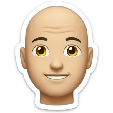 A bald guy with a rond head with big eyebrow sticker