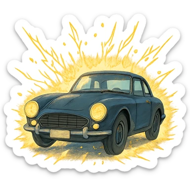 ghibli style illustration of a car radiating power sticker