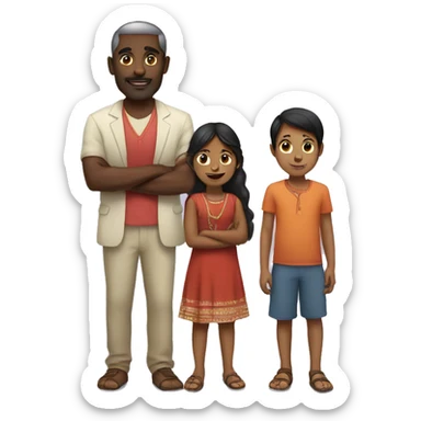 indian girl with black man and kids sticker
