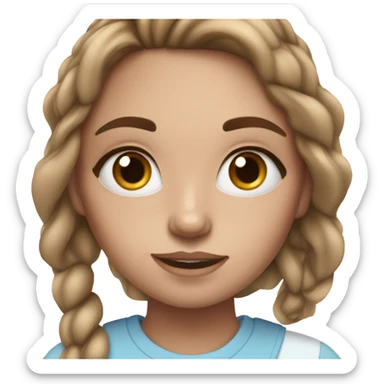 Girl doing her makeup on white skin while having Brown hair and blue eyes and freackles sticker