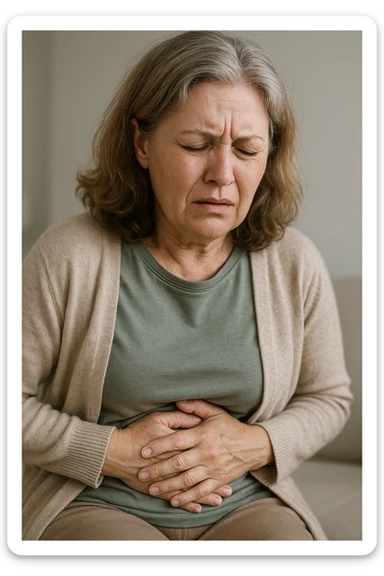 donna in menopausa con la disbiosi intestinale immagine realistica sticker