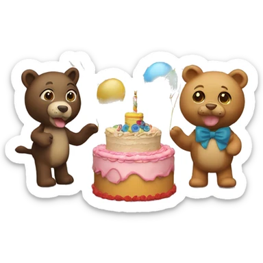 3 Stuffed animals and a birthday cake celebrating  sticker