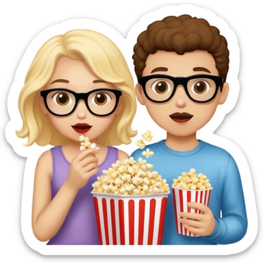 A girl and boy in disguises eating popcorn sticker