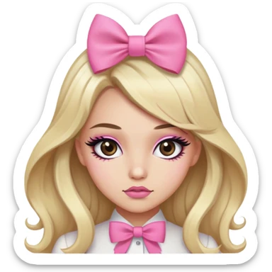 pretty pink bow long hair blond baddie with eyeliner and brown eyes sticker