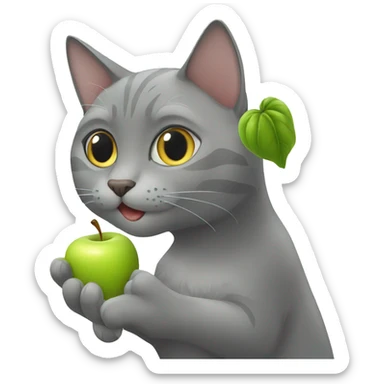 gray cat eating apple sticker
