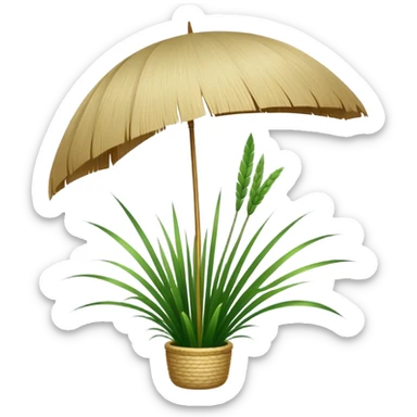 Tall reed-like papyrus plant with feathery tops, green stems and umbrella-shaped foliage sticker