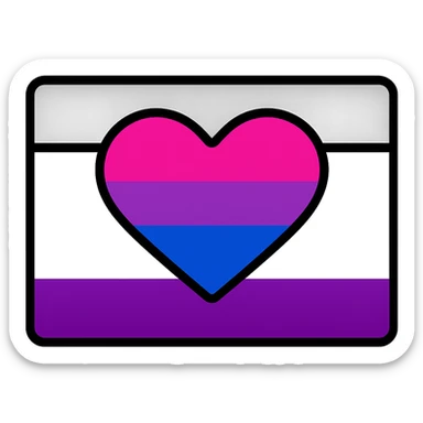 Asexual flag background with a large heart in the middle, heart uses bisexual flag stripes, much thinner outlines, simple and modern style, no background. sticker