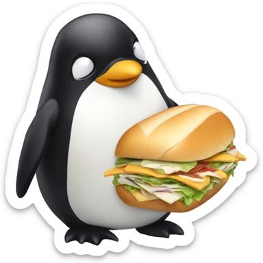 Penguin eating sub sandwich  sticker
