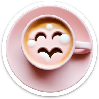 blush pink coffee cup with heart-shaped foam art on top sticker