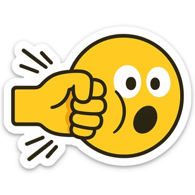 flat-toon style side view, yellow emoji fist punches yellow emoji face, face with squished cheek, surprised eyes, comic motion lines, clean modern emoji style sticker