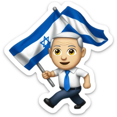 Benjamin Netanyahu carrying an Israeli flag sticker