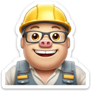 happy little pig dressed as builder ready to build his home from bricks and cement sticker