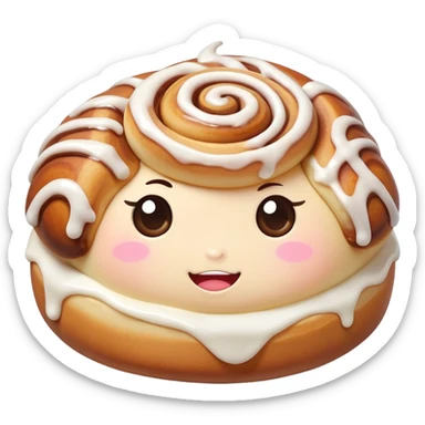 kawaii cinnamon roll with blushing cheeks and icing drizzle sticker