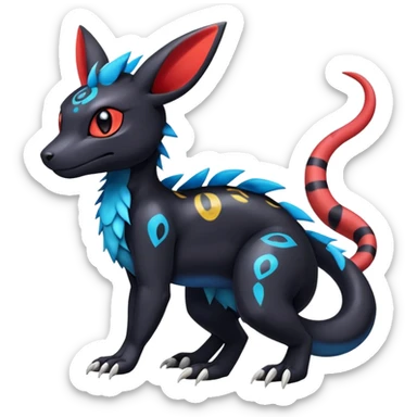 Cute Exotic Colorful Guilmon-Salandit-Umbreon-Fakémon-hybrid-creature (full body)  sticker