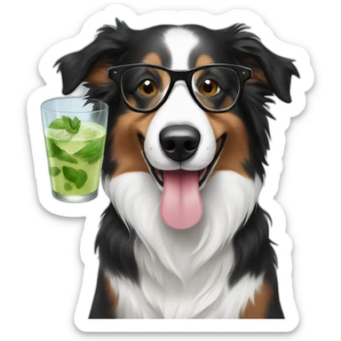 puppy border collie with glasses sniffing mojito sticker