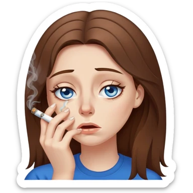 Girl crying while smoking weed brown hair, blue eyes sticker