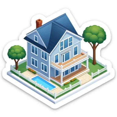 Isometric hamptons-style home sticker