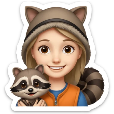 Racoon speaking with a person in cartoon emoji style friendly and calm sticker