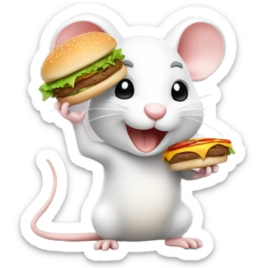 Cute White mouse making a burger sticker