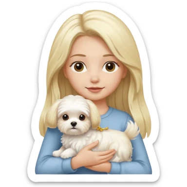 blonde long haired woman holding Maltese dog sticker
