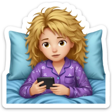 Girl lying in bed, wanting to sleep but not wanting to, staying up late playing with her phone sticker