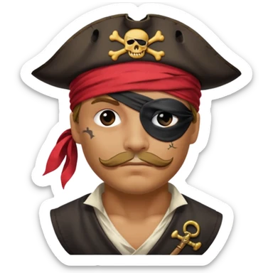 pirate with black eyepatch covering one eye and that eye not showing sticker