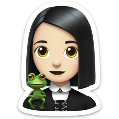 Wednesday Addams with a Frog sticker